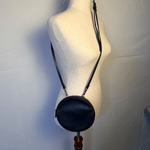 Bandolier Black Pebbled Leather Bandolet Circle Pouch Crossbody Bag Gunmetal